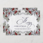 クリスマスホリーベリーグリーティ素朴ング企業の シーズンカード (正面/裏面)