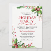 クリスマスホリーベリーシック素朴ホリデーパーティー 招待状 (正面)