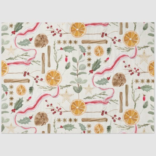 クリスマスホリーベリーシナモンオレンジデクページ 薄葉紙 (正面)