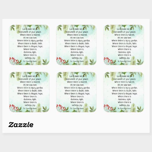 クリスマスホリーベリーセントフランシス祈りの言葉 スクエアシール (シート)