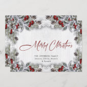 クリスマスホリーベリーパインウッド素朴グリーティング シーズンカード (正面/裏面)