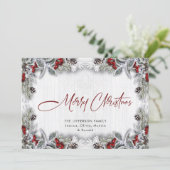 クリスマスホリーベリーパインウッド素朴グリーティング シーズンカード (スタンド正面)