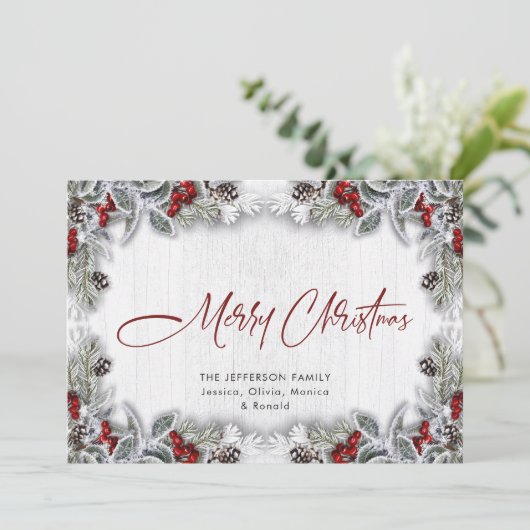 クリスマスホリーベリーパインウッド素朴グリーティング シーズンカード (スタンド正面)
