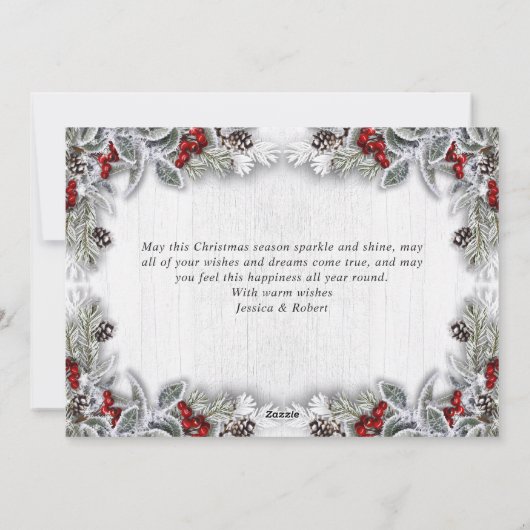 クリスマスホリーベリーパインウッド素朴グリーティング シーズンカード (裏面)