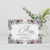 クリスマスホリーベリーパインウッド素朴グリーティング シーズンカード (スタンド正面)