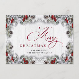 クリスマスホリーベリーパインウッド素朴グリーティング シーズンカード