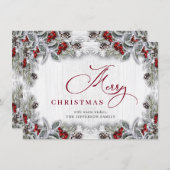 クリスマスホリーベリーパインウッド素朴グリーティング シーズンカード (正面/裏面)