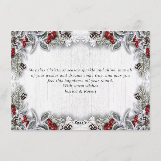 クリスマスホリーベリーパインウッド素朴グリーティング シーズンカード (裏面)