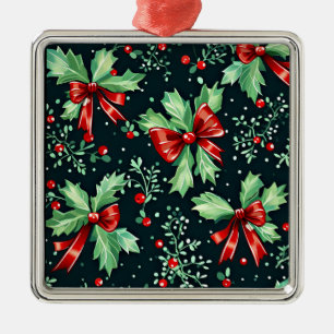 クリスマスホリーベリーパターン メタルオーナメント