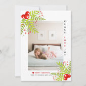 クリスマスホリーベリーピースラブジョイ写真ホリデー シーズンカード (正面)