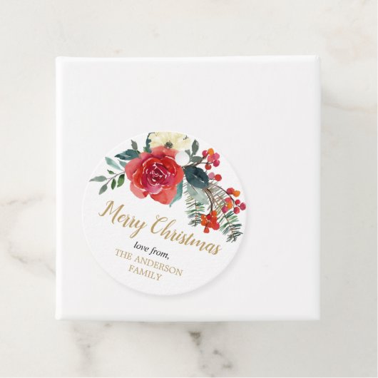 クリスマスホリーベリーフローラの緑の贈り物ラベル フェイバータグ (インサイチュ)