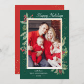 クリスマスホリーベリーフローラ金ゴールド紙吹雪写真 シーズンカード (正面/裏面)