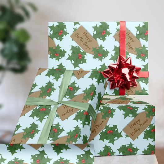 クリスマスホリーベリーホリデーラッピング紙 ラッピングペーパー