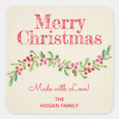 クリスマスホリーベリーホームメイドフードベーキングスモール スクエアシール (正面)