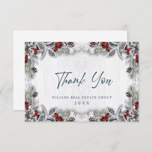 クリスマスホリーベリーホ素朴リ企業のデイ サンキューカード (正面/裏面)