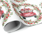 クリスマスホリーベリーリースレッド格言ウォーターカラー ラッピングペーパー (ロールコーナー)