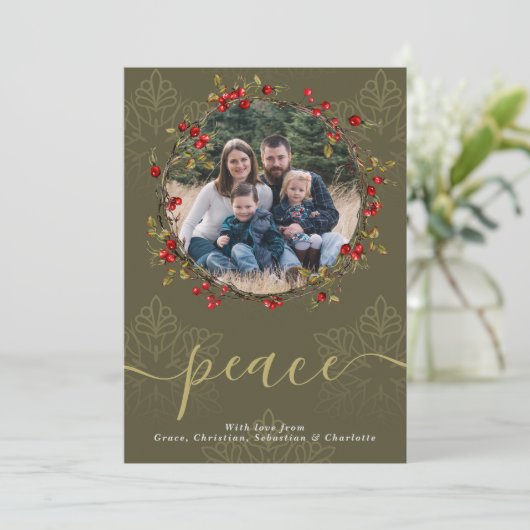 クリスマスホリーベリーリース写真テンプレート シーズンカード (スタンド正面)