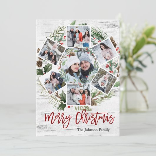 クリスマスホリーベリー樺の木バーク7写真グリーティング シーズンカード (スタンド正面)