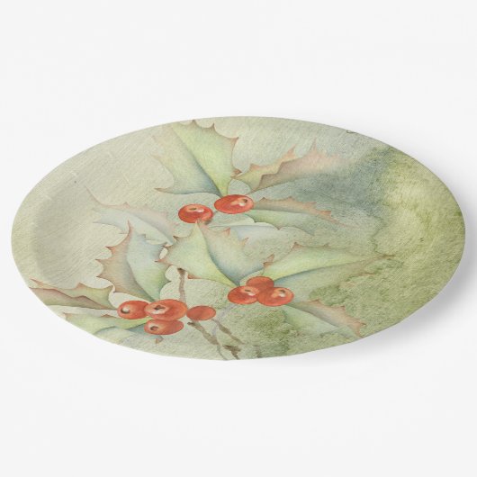 クリスマスホリーベリー ペーパープレート (アングル)