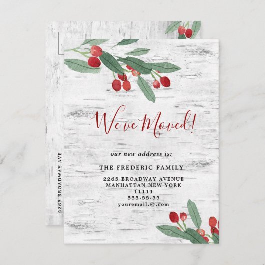 クリスマスホリーベリー&樺の木バーク引っ越しました 案内ポストカード (正面/裏面)
