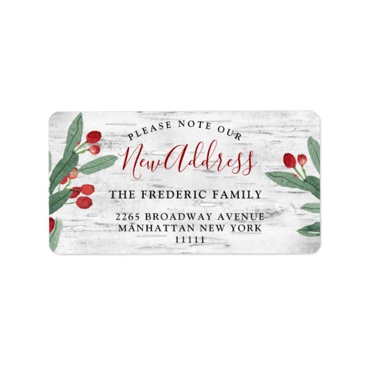 クリスマスホリーベリー&素朴樺の木新住所 ラベル (正面)