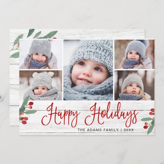 クリスマスホリーベ素朴リー5 PHOTO Greeting シーズンカード (正面/裏面)