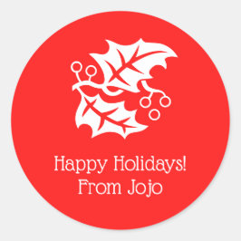 クリスマスホリーホリデーレッドホワイト4ヘレン ラウンドシール