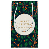 クリスマスホリーボタニカルグリーンリーカスタムズホリデー スモールペーパーバッグ (正面)