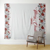 クリスマスホリーポインセチア写真ブースの背景 タペストリー (インサイチュ(横))