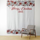 クリスマスホリーポインセチア写真ブースの背景 タペストリー (インサイチュ)