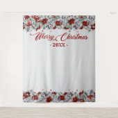 クリスマスホリーポインセチア写真ブースの背景 タペストリー (正面)