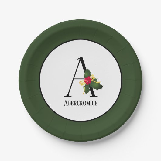 クリスマスホリーモノグラムイニシャルB ペーパープレート (正面)