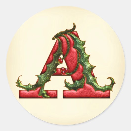 クリスマスホリーモノグラムA封筒用シール ラウンドシール (正面)