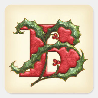 クリスマスホリーモノグラムB封筒用シール スクエアシール