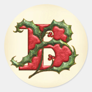 クリスマスホリーモノグラムB封筒用シール ラウンドシール