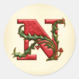 クリスマスホリーモノグラムN封筒用シール ラウンドシール