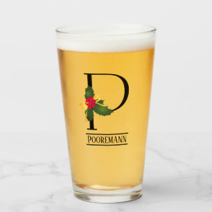 クリスマスホリーモノグラムPパーソナライズされたビール タンブラーグラス