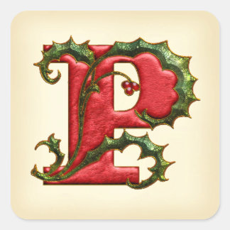 クリスマスホリーモノグラムP封筒用シール スクエアシール