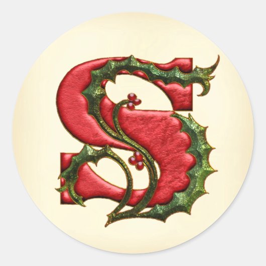 クリスマスホリーモノグラムS封筒用シール ラウンドシール (正面)