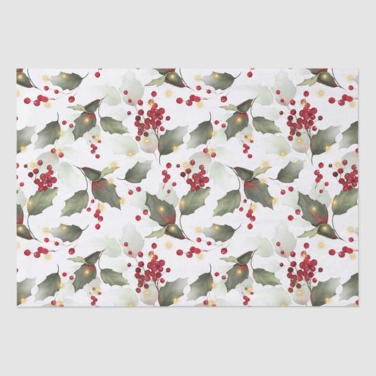 クリスマスホリーライトガーランドティッシュペーパー 薄葉紙 (正面)