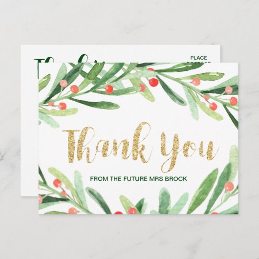 クリスマスホリーリースありがとう ポストカード (正面/裏面)