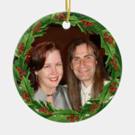 クリスマスホリーリースカスタム写真 セラミックオーナメント
