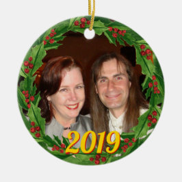 クリスマスホリーリースカスタム写真 セラミックオーナメント