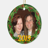 クリスマスホリーリースカスタム写真 セラミックオーナメント (左)