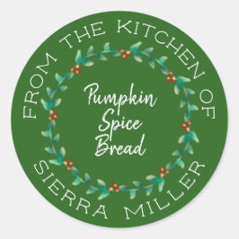 クリスマスホリーリースキッチントリートグリーンラベル ラウンドシール