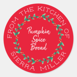 クリスマスホリーリースキッチントリートレッドラベル ラウンドシール