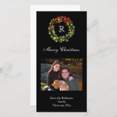 クリスマスホリーリースクラシックブラックホリデイ シーズンカード (正面/裏面)