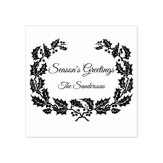 クリスマスホリーリースシーズンズグリーティングカスタム ラバースタンプ (インプリント)