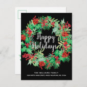 クリスマスホリーリースハッピーホリデーズブラックムービング 案内ポストカード (正面/裏面)