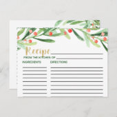 クリスマスホリーリースブライダルシャワーレシピカード ポストカード (正面/裏面)